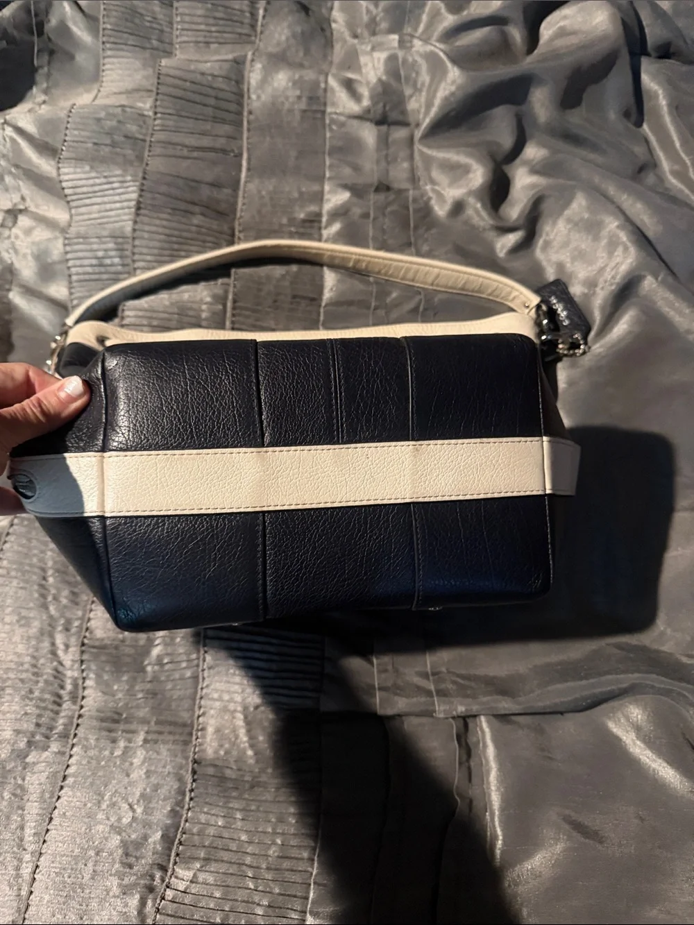 Coach Navy and Off White Drawstring Shoulder Bag